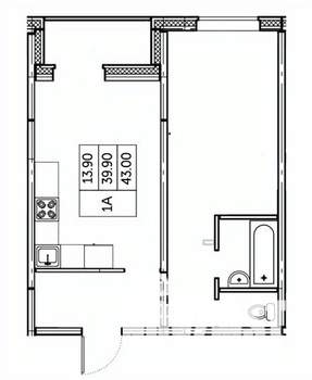 1-к квартира, строящийся дом, 43м2, 23/24 этаж