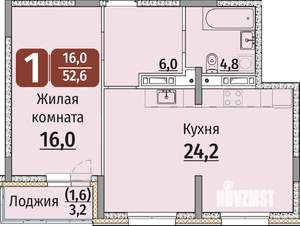 1-к квартира, строящийся дом, 54м2, 9/9 этаж