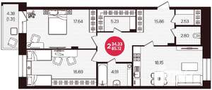 2-к квартира, вторичка, 85м2, 2/16 этаж