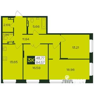 3-к квартира, вторичка, 85м2, 12/12 этаж