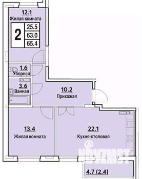 2-к квартира, вторичка, 67м2, 1/9 этаж