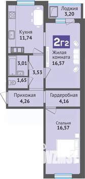 2-к квартира, строящийся дом, 65м2, 9/16 этаж