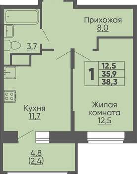 1-к квартира, вторичка, 38м2, 9/16 этаж
