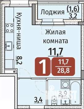 1-к квартира, строящийся дом, 30м2, 1/9 этаж