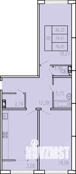 2-к квартира, вторичка, 76м2, 1/5 этаж