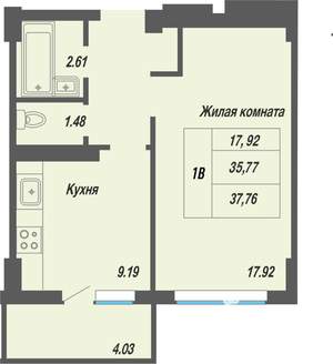 1-к квартира, вторичка, 38м2, 6/16 этаж