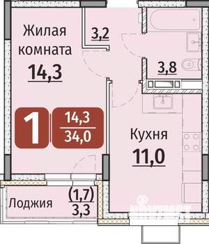 1-к квартира, строящийся дом, 34м2, 5/9 этаж