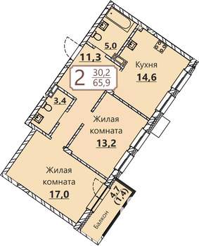 2-к квартира, вторичка, 66м2, 3/8 этаж