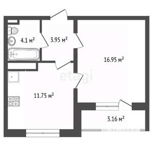 1-к квартира, вторичка, 40м2, 1/16 этаж