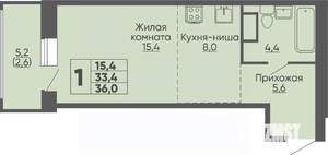 Студия квартира, строящийся дом, 36м2, 7/16 этаж