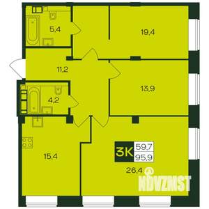 3-к квартира, вторичка, 96м2, 3/8 этаж