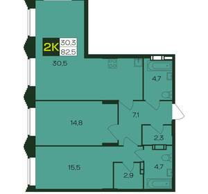 2-к квартира, вторичка, 83м2, 1/12 этаж