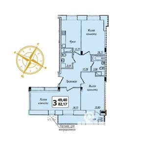 3-к квартира, вторичка, 82м2, 4/16 этаж