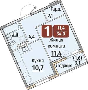 1-к квартира, строящийся дом, 36м2, 4/9 этаж