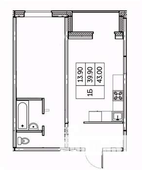 1-к квартира, строящийся дом, 43м2, 19/24 этаж