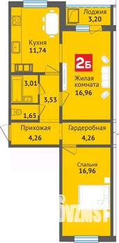2-к квартира, вторичка, 66м2, 13/16 этаж