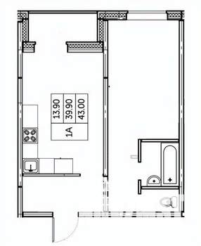 1-к квартира, строящийся дом, 43м2, 20/24 этаж