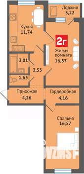 2-к квартира, строящийся дом, 65м2, 15/16 этаж