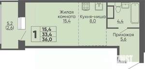 Студия квартира, строящийся дом, 36м2, 10/16 этаж