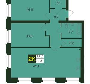 2-к квартира, вторичка, 95м2, 1/9 этаж