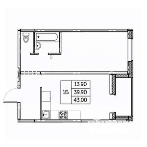 1-к квартира, вторичка, 43м2, 11/24 этаж