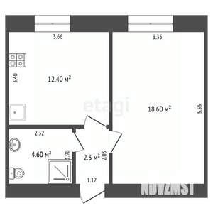 1-к квартира, вторичка, 38м2, 2/9 этаж