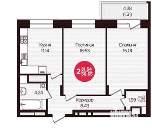 2-к квартира, вторичка, 59м2, 11/16 этаж