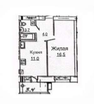 1-к квартира, вторичка, 38м2, 1/6 этаж