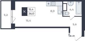 Студия квартира, вторичка, 36м2, 6/16 этаж