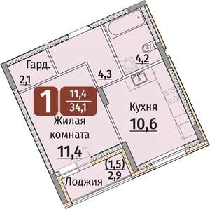 1-к квартира, строящийся дом, 36м2, 1/9 этаж