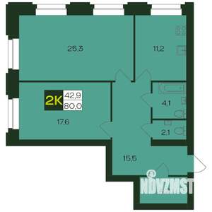 2-к квартира, вторичка, 80м2, 2/9 этаж