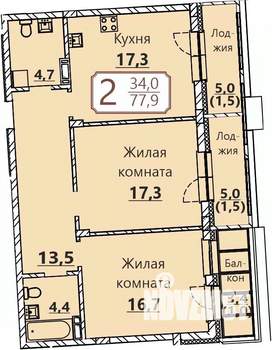 2-к квартира, вторичка, 78м2, 4/8 этаж