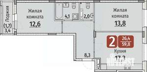 2-к квартира, строящийся дом, 62м2, 7/9 этаж
