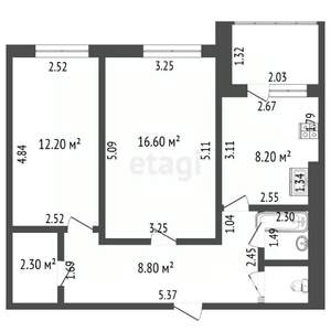 2-к квартира, вторичка, 52м2, 12/16 этаж