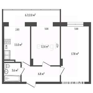 2-к квартира, вторичка, 51м2, 15/18 этаж