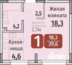 1-к квартира, строящийся дом, 30м2, 1/9 этаж