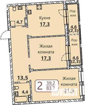 2-к квартира, вторичка, 84м2, 2/8 этаж