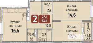 2-к квартира, строящийся дом, 65м2, 7/9 этаж