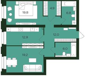 2-к квартира, вторичка, 83м2, 6/9 этаж