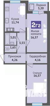 2-к квартира, вторичка, 65м2, 16/16 этаж