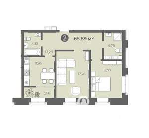 2-к квартира, строящийся дом, 66м2, 2/16 этаж