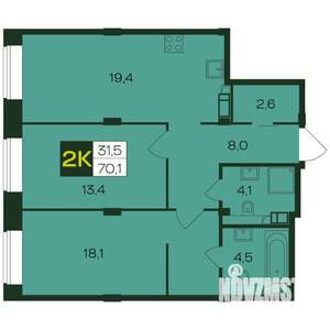 2-к квартира, вторичка, 70м2, 2/8 этаж