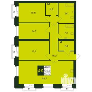 3-к квартира, вторичка, 131м2, 9/9 этаж