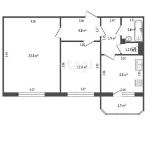 1-к квартира, вторичка, 57м2, 8/10 этаж
