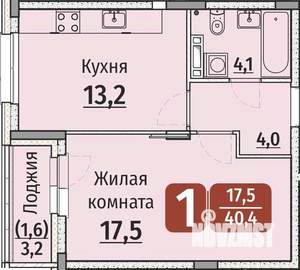 1-к квартира, строящийся дом, 42м2, 4/9 этаж