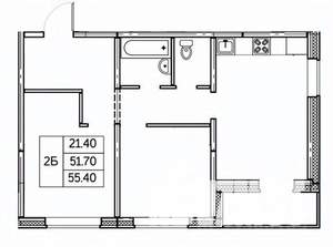 2-к квартира, строящийся дом, 55м2, 23/24 этаж