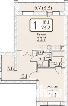 1-к квартира, вторичка, 73м2, 1/9 этаж