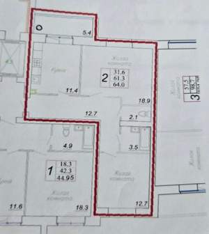 2-к квартира, вторичка, 62м2, 1/7 этаж