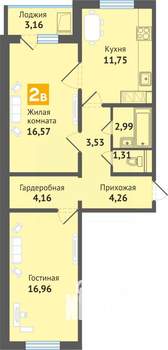2-к квартира, строящийся дом, 64м2, 13/16 этаж