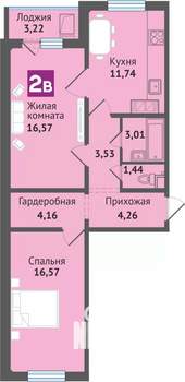 2-к квартира, строящийся дом, 65м2, 16/16 этаж